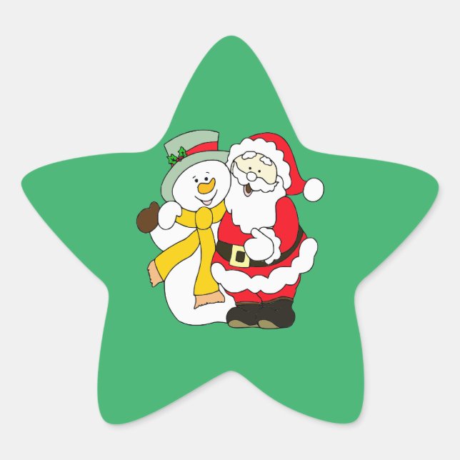 Weihnachtsmann und Schneemann Stern-Aufkleber (Vorderseite)