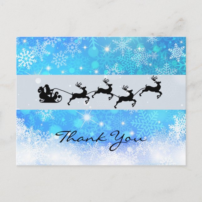 Weihnachtsmann und sein fliegender Reindeer Danke Postkarte (Vorderseite)