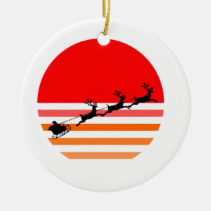 Weihnachtsmann und sein Reindeer Funny Retro Weihn Keramik Ornament
