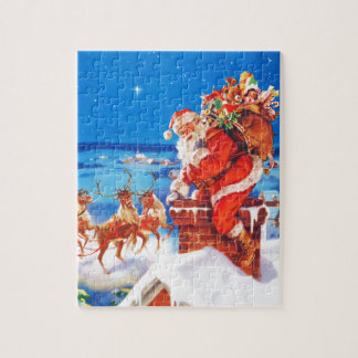 Weihnachtsmann und sein Ren oben auf der Puzzle