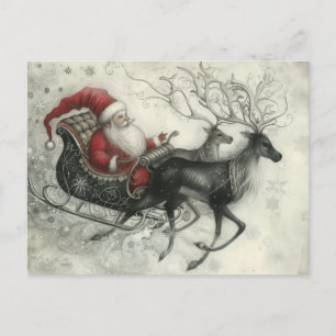 Weihnachtsmann und sein Rentier Feiertagspostkarte