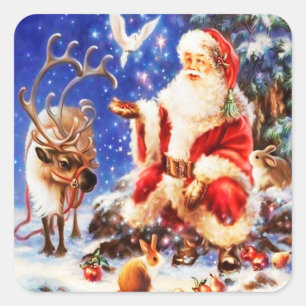 Weihnachtsmann und seine Freunde Quadratischer Auf Aufkleber