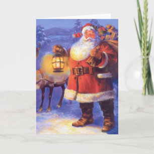 Weihnachtsmann und seine Rentiere Karte