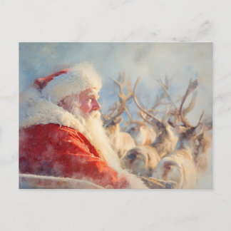 Weihnachtsmann und seine Rentiere Postkarte