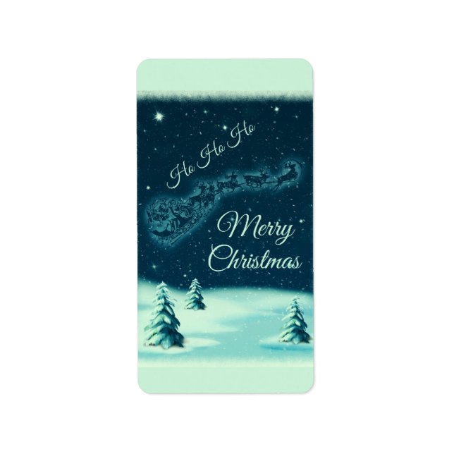 Weihnachtsmann und seine Rentiere Weihnachtsabend  Adressaufkleber (Vorne)