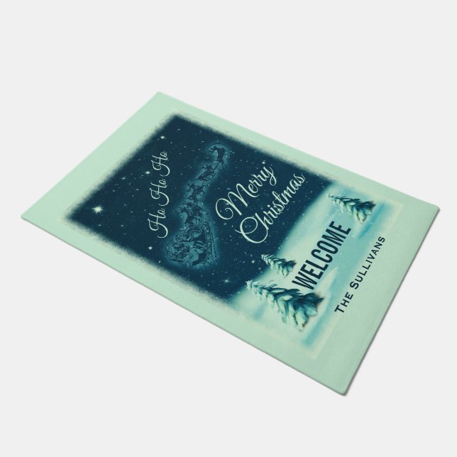 Weihnachtsmann und seine Rentiere Weihnachtsabend  Fußmatte (Schrägansicht)