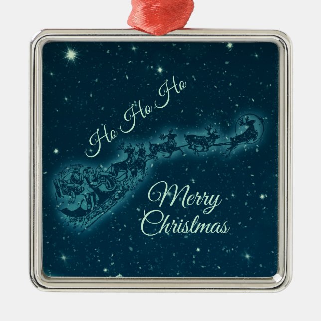 Weihnachtsmann und seine Rentiere Weihnachtsabend  Ornament Aus Metall (Vorne)