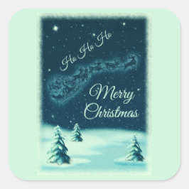 Weihnachtsmann und seine Rentiere Weihnachtsabend  Quadratischer Aufkleber