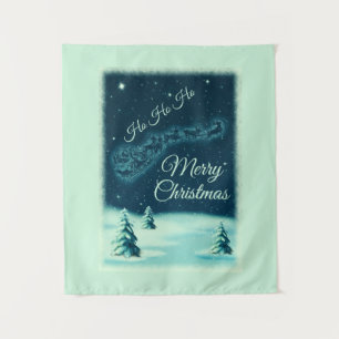 Weihnachtsmann und seine Rentiere Weihnachtsabend  Wandteppich