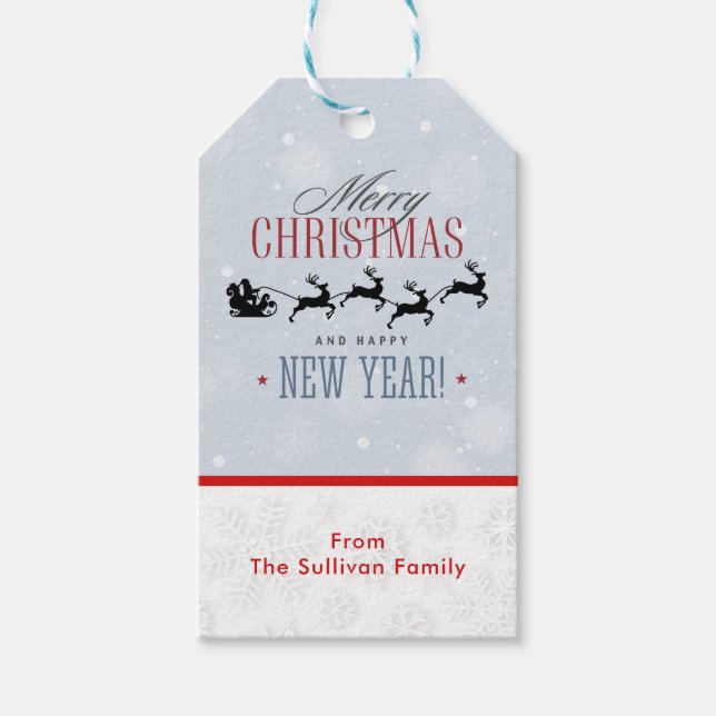 Weihnachtsmann und seine Silhouette "Flying Rentie Geschenkanhänger (Vorderseite)