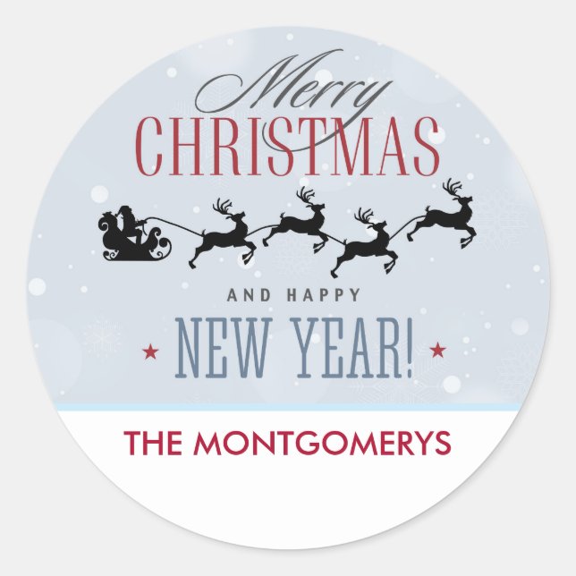 Weihnachtsmann und seine Silhouette "Flying Rentie Runder Aufkleber (Vorderseite)