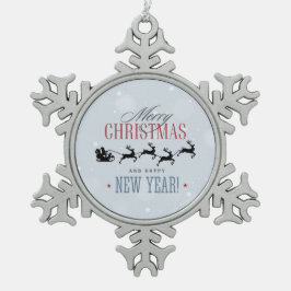 Weihnachtsmann und seine Silhouette "Flying Rentie Schneeflocken Zinn-Ornament