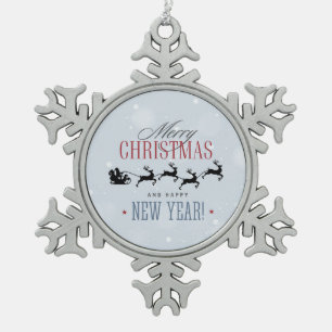 Weihnachtsmann und seine Silhouette "Flying Rentie Schneeflocken Zinn-Ornament
