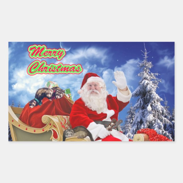 Weihnachtsmann und seine Weihnachtsaufkleber Rechteckiger Aufkleber (Vorderseite)