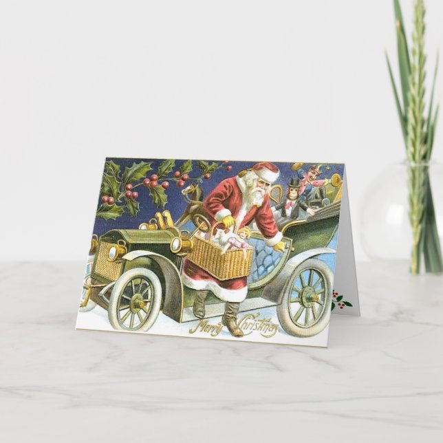 Weihnachtsmann und seine Weihnachtskarte Feiertagskarte (Vorderseite)