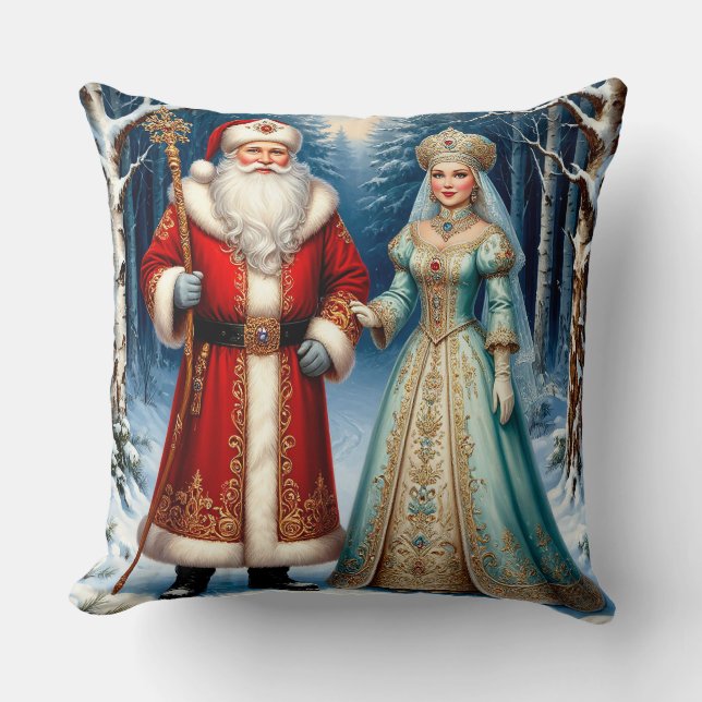 Weihnachtsmann und Snow Maiden feiern Weihnachten Kissen (Vorderseite)