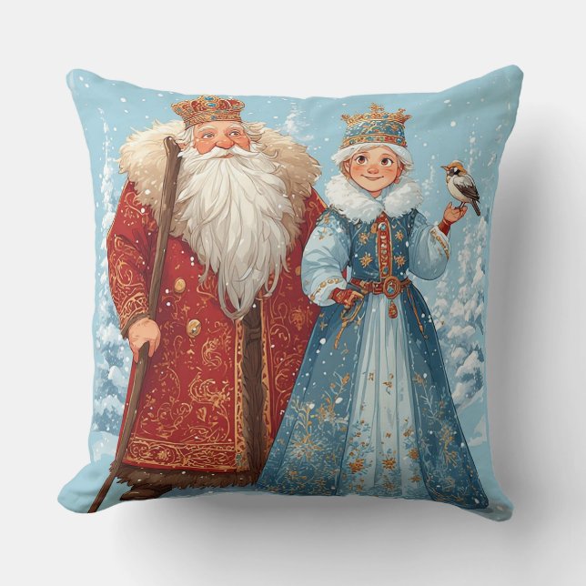 Weihnachtsmann und Snow Maiden feiern Weihnachten Kissen (Vorderseite)