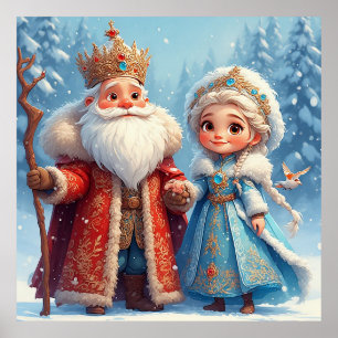 Weihnachtsmann und Snow Maiden feiern Weihnachten Poster