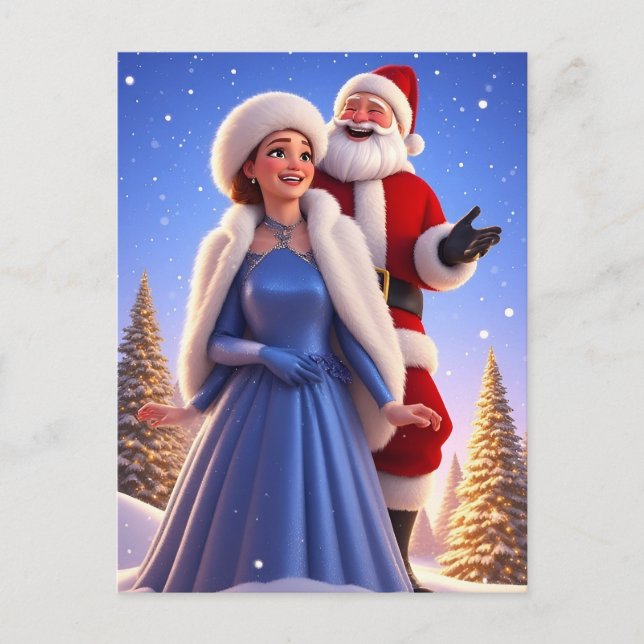 Weihnachtsmann und Snow Maiden Weihnachtsgeschicht Postkarte (Vorderseite)