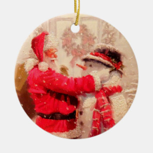 Weihnachtsmann und Snowman Keramik Ornament