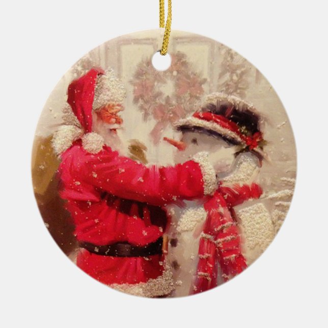 Weihnachtsmann und Snowman Keramik Ornament (Vorne)