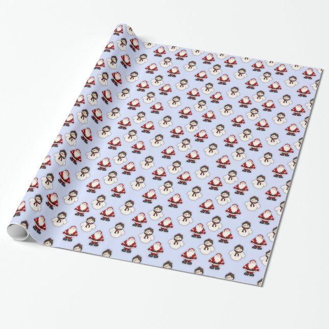 Weihnachtsmann und Snowman Wrapping Paper (blau) Geschenkpapier (Ungerollt)