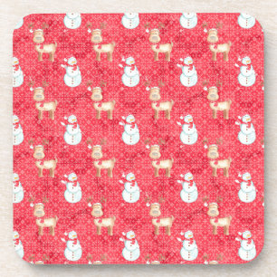 Weihnachtsmann und Snowmen - Rot Getränkeuntersetzer