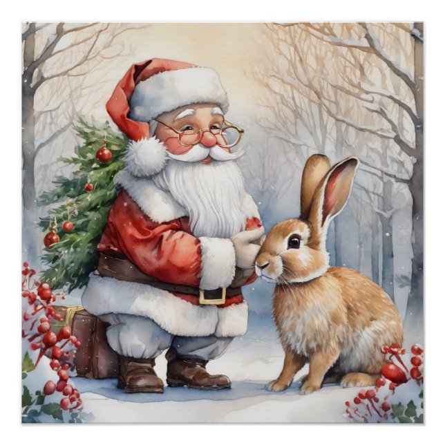 Weihnachtsmann und Sonnige Natur Illustration Poster (Vorderseite)