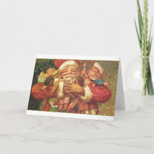 Weihnachtsmann und Spielzeug Vintage-Karte Feiertagskarte