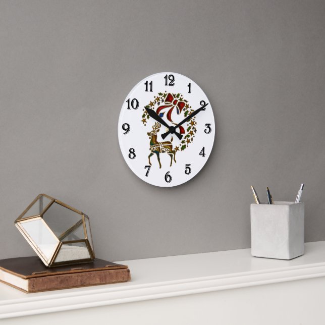 Weihnachtsmann und Sterne Runde Wanduhr (Büro)
