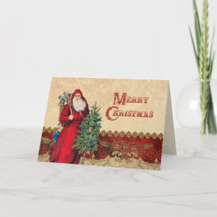 Weihnachtsmann und Tannenbaum im Vintage-Stil Feiertagskarte