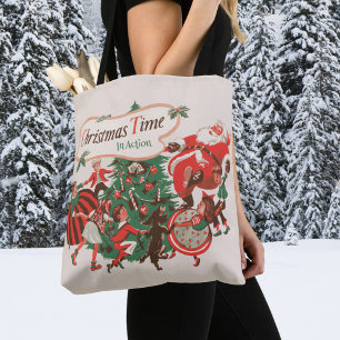Weihnachtsmann und tanzende Kinder im Vintage-Stil