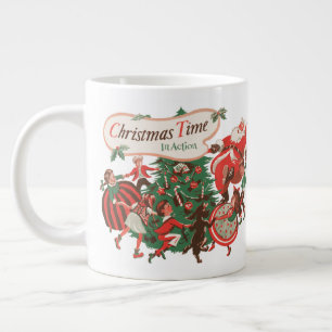 Weihnachtsmann und tanzende Kinder im Vintage-Stil Jumbo-Tasse