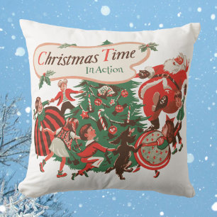 Weihnachtsmann und tanzende Kinder im Vintage-Stil Kissen