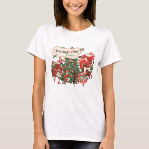 Weihnachtsmann und tanzende Kinder im Vintage-Stil T-Shirt