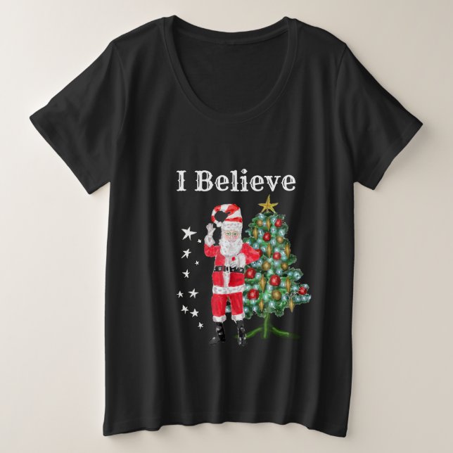 Weihnachtsmann und Weihnachtsbaum (dunkles Shirt) Große Größe T-Shirt (Design vorne)