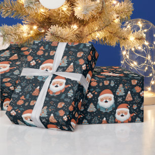 Weihnachtsmann und Weihnachtsbäume Geschenkpapier