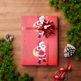 Weihnachtsmann und Weihnachtsbaumen Geschenkpapier