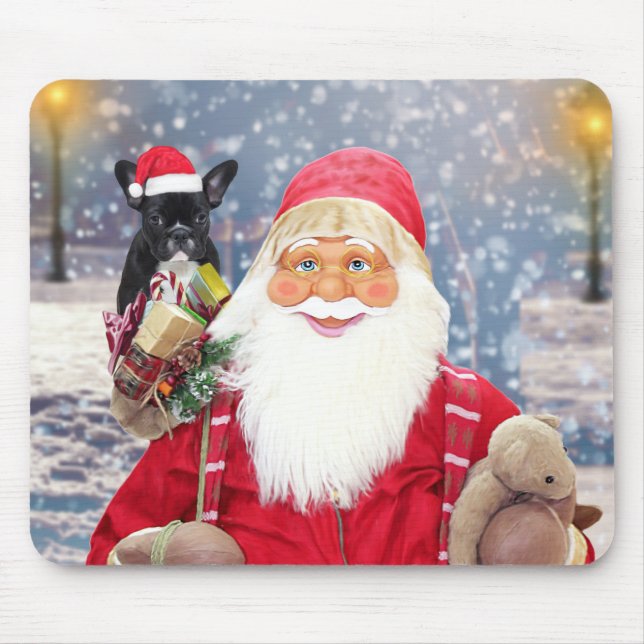 Weihnachtsmann und Weihnachtsgeschenke Französisch Mousepad (Vorne)