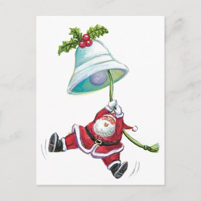 Weihnachtsmann und Weihnachtsglocke Postkarte (Vorderseite)
