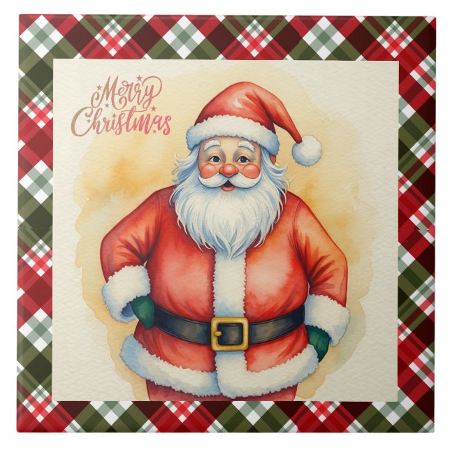 Weihnachtsmann und Weihnachtsmuster Keramik Tile Fliese (Vorderseite)