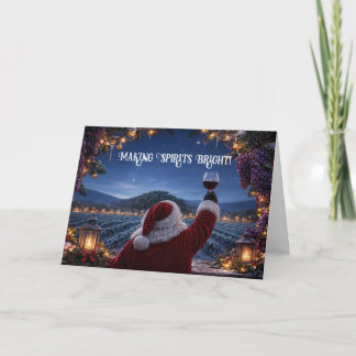 Weihnachtsmann und Wein machen die Geister hell Feiertagskarte