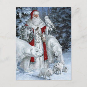 Weihnachtsmann und weiße Tiere Postkarte