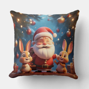 Weihnachtsmann und zwei fröhliche Kaninchen Kissen