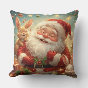 Weihnachtsmann und zwei fröhliche Kaninchen Kissen