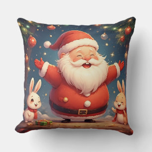 Weihnachtsmann und zwei fröhliche Kaninchen Kissen