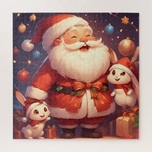 Weihnachtsmann und zwei fröhliche Kaninchen Puzzle
