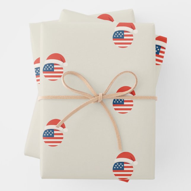Weihnachtsmann-US-Flagge-Wrap-Papier Geschenkpapier Set (Beispiel)