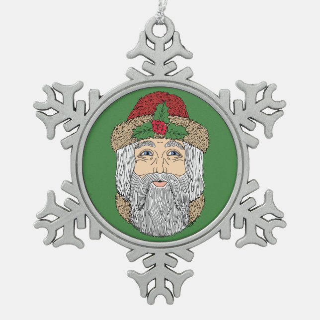 Weihnachtsmann/Vater Weihnachten Schneeflocken Zinn-Ornament (Vorderseite)