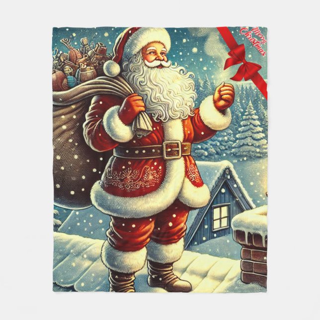Weihnachtsmann Vintag frohe Weihnachten Fleecedecke (Vorderseite)